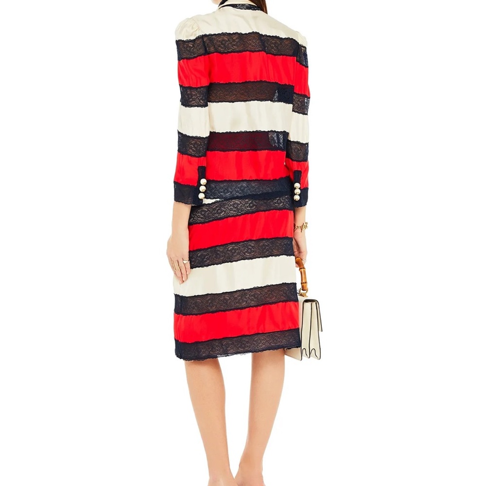 GUCCI Lace-paneled silk-twill skirt - Picture 2 of 12